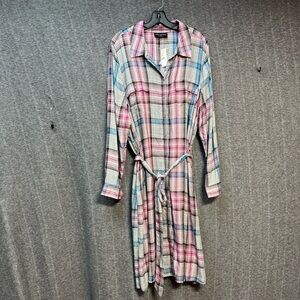 Lane Bryant Pink and Blue Plaid Long Sleeve Button Front Dress